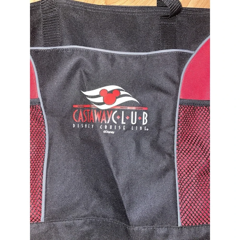 Disney Cruise Line Castaway Club Beach Bag Tote Red and Black With Mesh Pockets